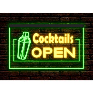 Cocktails Open LED néon, décoration de bar, éclairage de pub bicolore