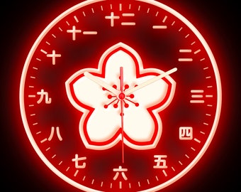 25ck1026 Japanese Kanji Sakura Cherry Blossoms Home Decor Living Room Colorful LED Flexible Flex Neon Wall Clock 10"