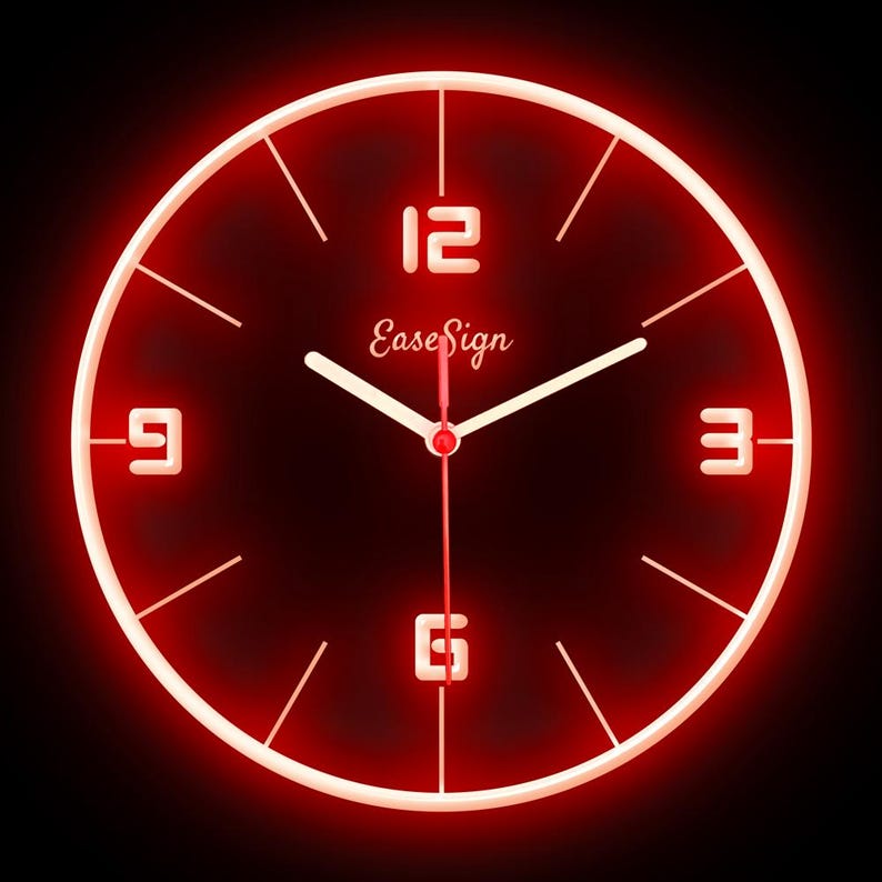 Red Neon Clock 25ck1544 Easesign North European Design Living Room Man Cave Wall Clock ...