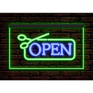 Open Scissors LED Neon Sign | Barber Shop Decor illuminated Display Light Dual Colors