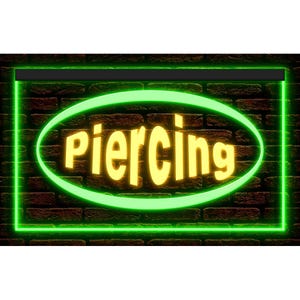 Tattoo Piercing Studio Shop Open illuminated Decor Display Light Neon Sign Dual Colors