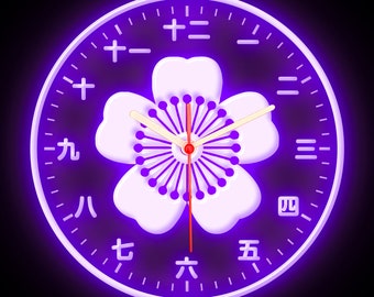 25ck1030 Japanese Kanji Sakura Cherry Blossoms Home Decor Living Room Colorful LED Flexible Flex Neon Wall Clock 10"