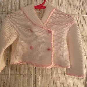 Vintage Infant Girl&#39;s Sweater  9-12 months Pink White  Knit Style