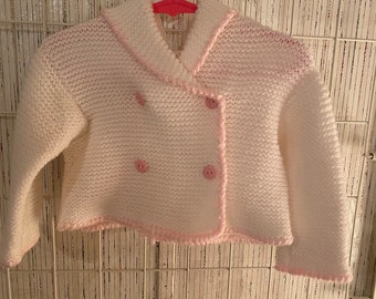 Vintage Infant Girl's Sweater  9-12 months Pink White  Knit Style