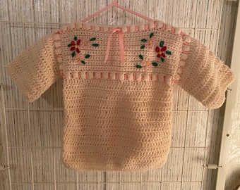 Vintage Infant Girl's Sweater~ 12 months~ Cream Flower  Knit Style