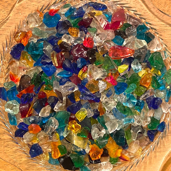 1 lbs. Glass Chips ~ Very Small Pieces Cullet ~ BLENKO ~ Aquarium Decor ~ Landscaping ~  Crafts ~Jewelry ~ Stained Glass