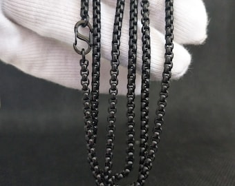Black Titanium Box Chain Necklace - Men's Square Link, 3.0mm