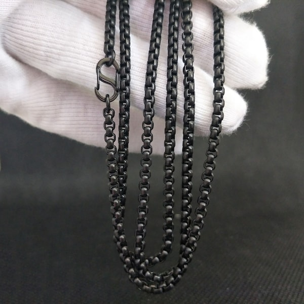 3.0 MM Black Box Titanium Chain with Lobster Clasp Men's Strong Square Link Fine Titanium Necklace