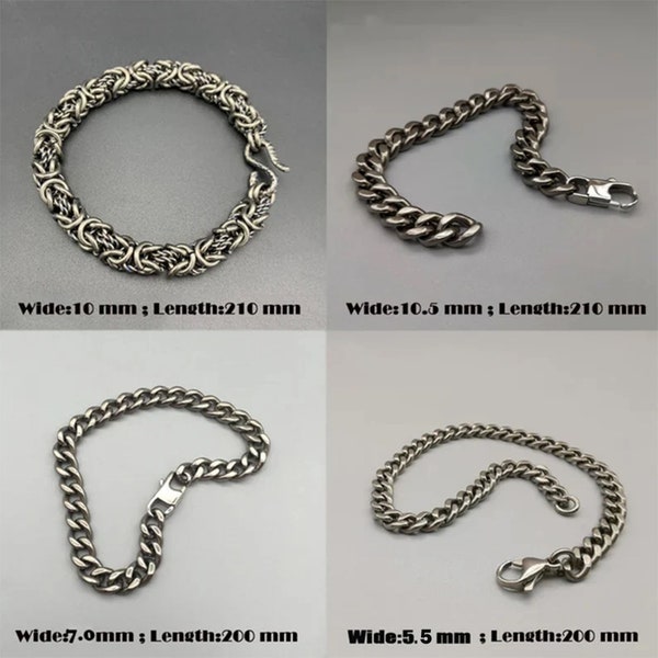 Pure Titanium Bracelet  Silver Unisex Curb Chain Bracelets 5.5 mm / 7.0 mm / 10 mm / 10.5 mm /13.5 mm Wide