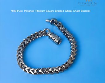 7 mm puur titanium gepolijste gedraaide schakelarmband: snelsluiting, hypoallergeen