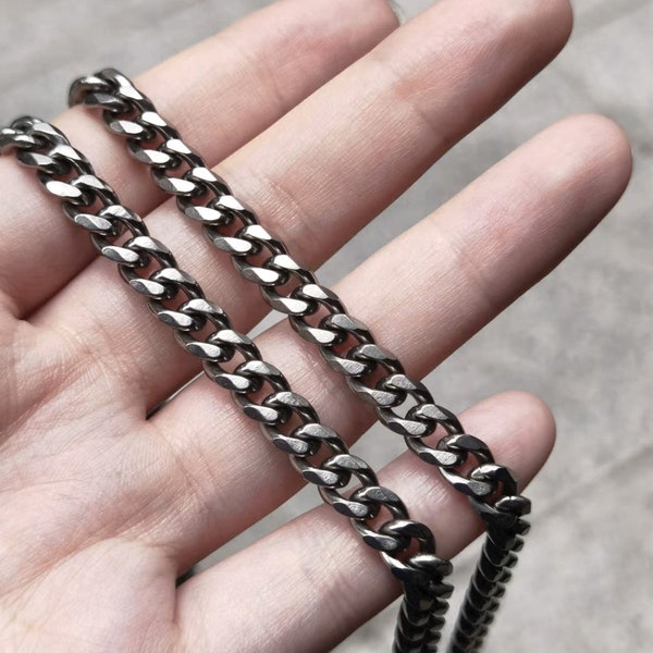 7.0 MM Width Solid Pure Titanium Curb Chain Link Necklace Men's Hip Hop Chain Thick Chain