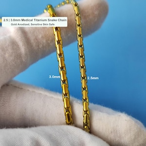 2.5mm 3.0mm Medical Titanium Snake Chain: Pale Gold Anodized, Sensitive Skin Safe