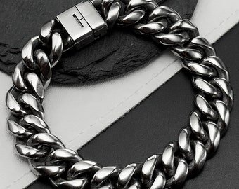Stylish Men&#39;s Titanium Bracelet 14mm Wide, Rounded and Curved Design