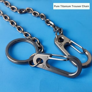 Pure Titanium Trouser Chain with Carabiner & Key Ring – Adjustable Length Men’s EDC Pants Chain for Keys, Wallet, Outdoor Gear