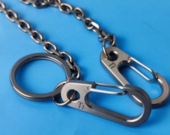Pure Titanium Trouser Chain with Carabiner & Key Ring – Adjustable Length Men’s EDC Pants Chain for Keys, Wallet, Outdoor Gear