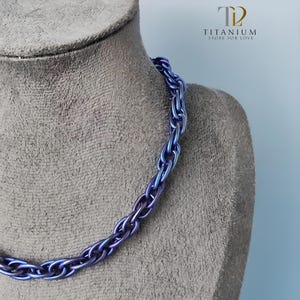 Anodized Blue Titanium Chain Necklace: Anti-Allergy, 7MM