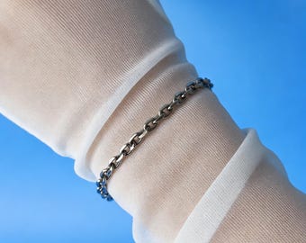 Pulsera de cadena de cable ovalada biselada de titanio puro de 4,0 mm / Joyería minimalista para uso diario