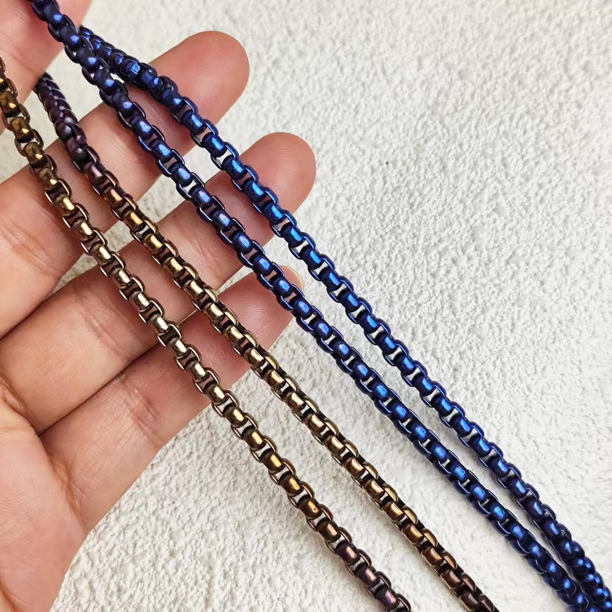 Anodized Titanium Box Chain Necklace: Anti-Allergy Metal Pearl Chain