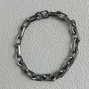 Bracelet chaîne croisée en titane pur de 8 mm, coupe carrée en titane pur, chaîne industrielle hip hop en titane avec soudure sans couture