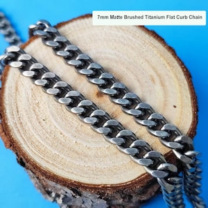 Pure Titanium Chain Necklace, 7mm Matte Brushed, With Hypoallergenic Clasp