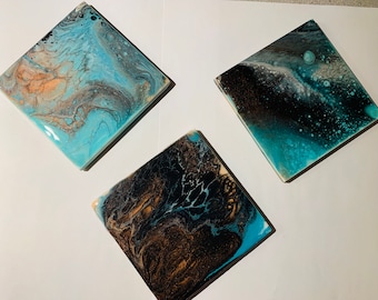 Set of 3 Resin Ceramic Tile Coasters