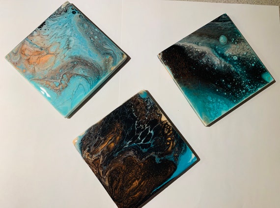 Hand Painted Resin Ceramic Tile Coaster Set,