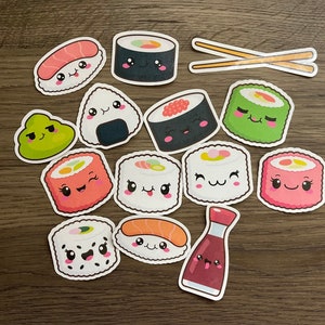 Kawaii Sushi Sticker Pack | Cute | Fun Stickers | Stickers | Gift for Her | Pack of 14 Planner Stickers