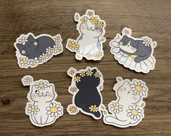Cute Daisy Cats Sticker Pack | Cute | Fun Stickers | Food Stickers | Daisy Lovers | Gift for Her | Pack of 6 Stickers