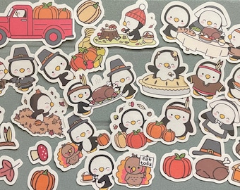 Cute Thanksgiving Penguins Sticker Pack | Fun Stickers | Stickers | Gift | Gifts for Kids | Pack of 16 Planner Stickers | Thanksgiving Gifts