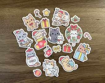 Kawaii Christmas Cat Sticker Pack: Holiday Stocking Stuffers