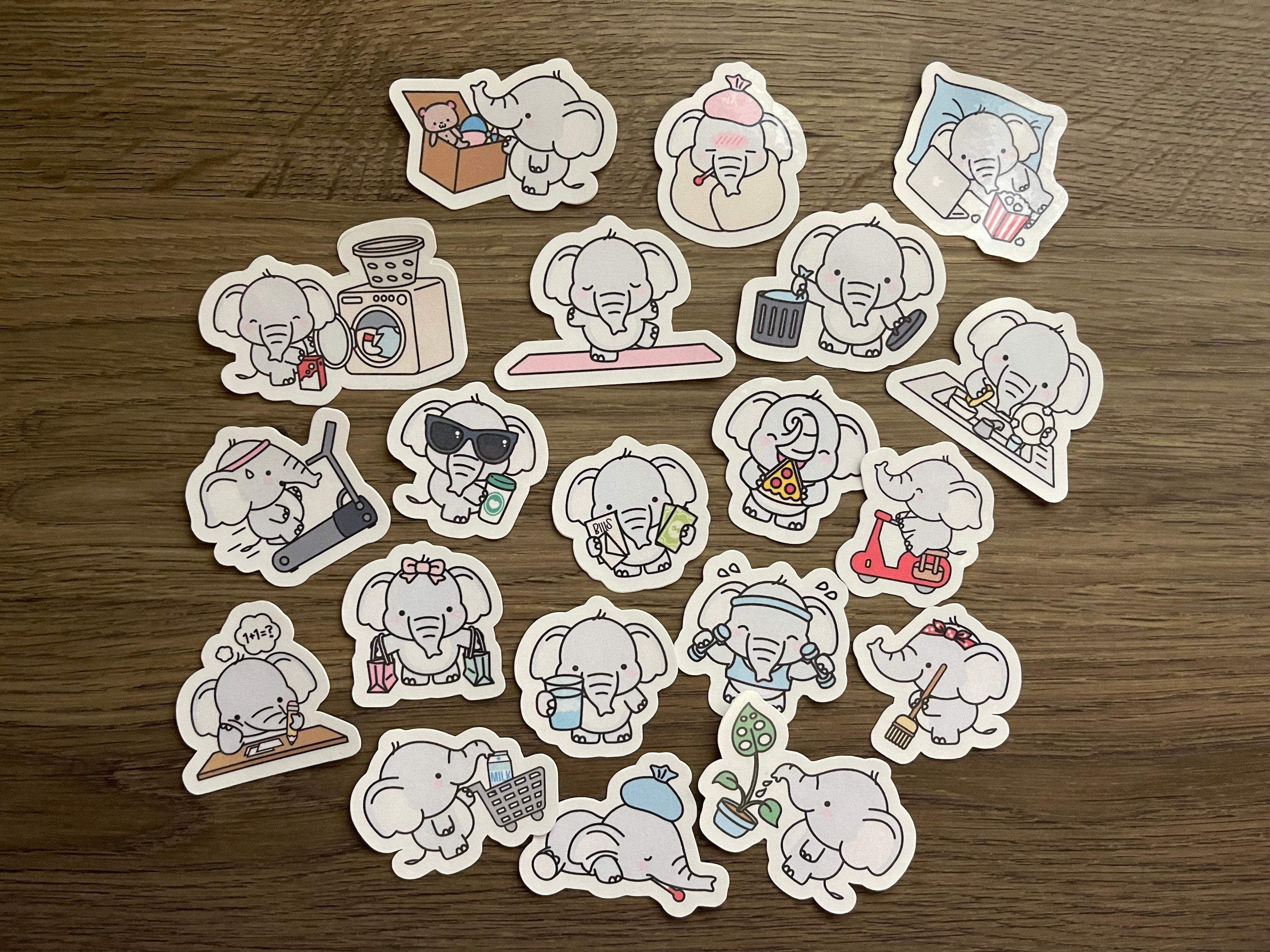 Elephants Doing Fun Things Sticker Pack | Cute | Fun Stickers | Stickers | Gift for Her | Pack of 20 Planner Stickers