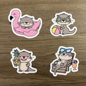 Otters Summer Fun Waterproof Sticker Pack | Cute | Fun Stickers | Stickers | Gift for Her | Pack of 4 Waterproof Stickers