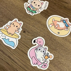Cute Kawaii Beach Cat Waterproof Sticker Pack | Cute | Fun Stickers ...