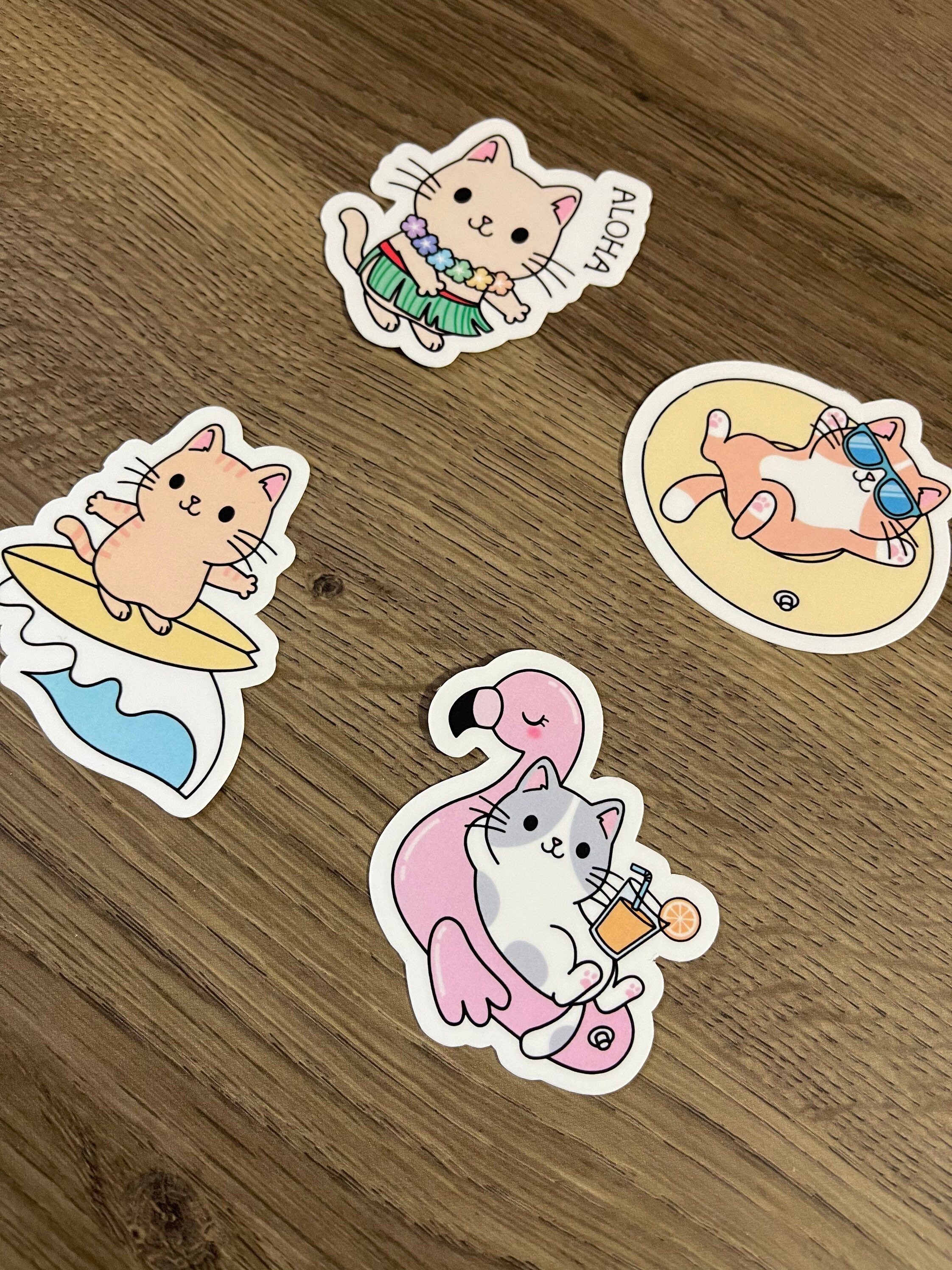 Cute Kawaii Beach Cat Waterproof Sticker Pack | Cute | Fun Stickers ...