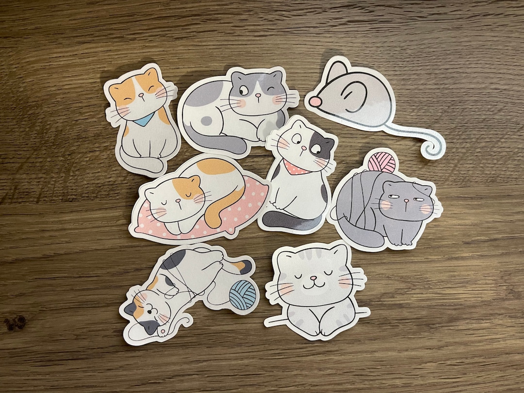 Cute Kawaii Sleepy Cats Sticker Pack Cute Fun Stickers Cat Lovers Gift ...