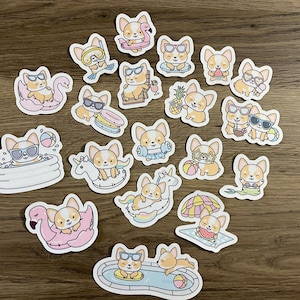 Kawaii Corgi in Summertime Sticker Pack | Cute | Gift for Her | Planner Sticker | Summer Fun | Pack of 19 Stickers