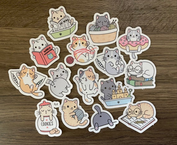 Lindo paquete de pegatinas para gatos kawaii / lindas / divertidas /  pegatinas / regalos para ella / paquete de 15 pegatinas planificadoras