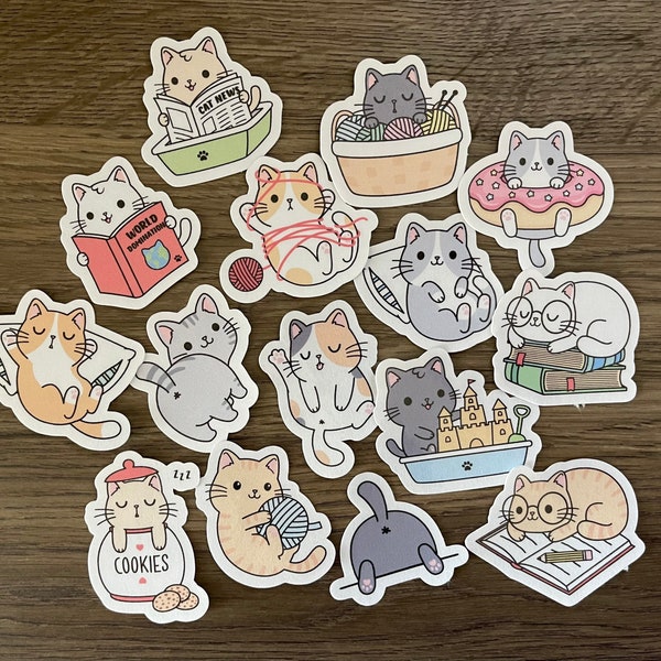 Cute Kawaii Cat Sticker Pack | Cute | Fun Stickers | Stickers | Gift for Her | Pack of 15 Planner Stickers
