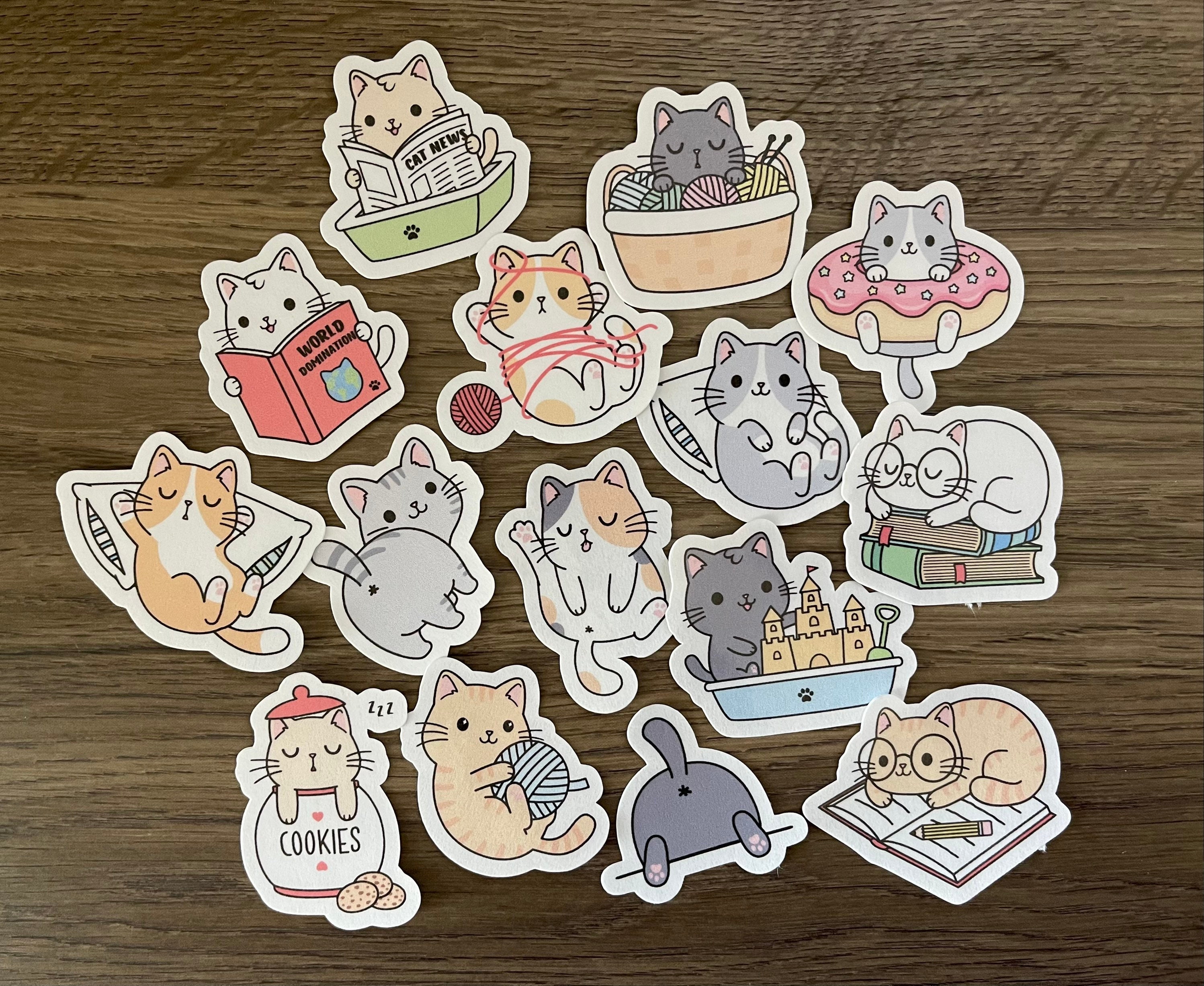 Cartoon Kitty Stickers, Cute Cat Stickers, Funny Cat Stickers, Kawaii  Animal Stickers, Cat Lover Gift, Kitten Planner Journalstickers, MS-71 