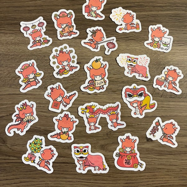 2024 Red Dragon Lunar New Year Kawaii Sticker Pack | Cute | Fun Stickers | Stickers | Gift for Her | Pack of 20 Planner Stickers