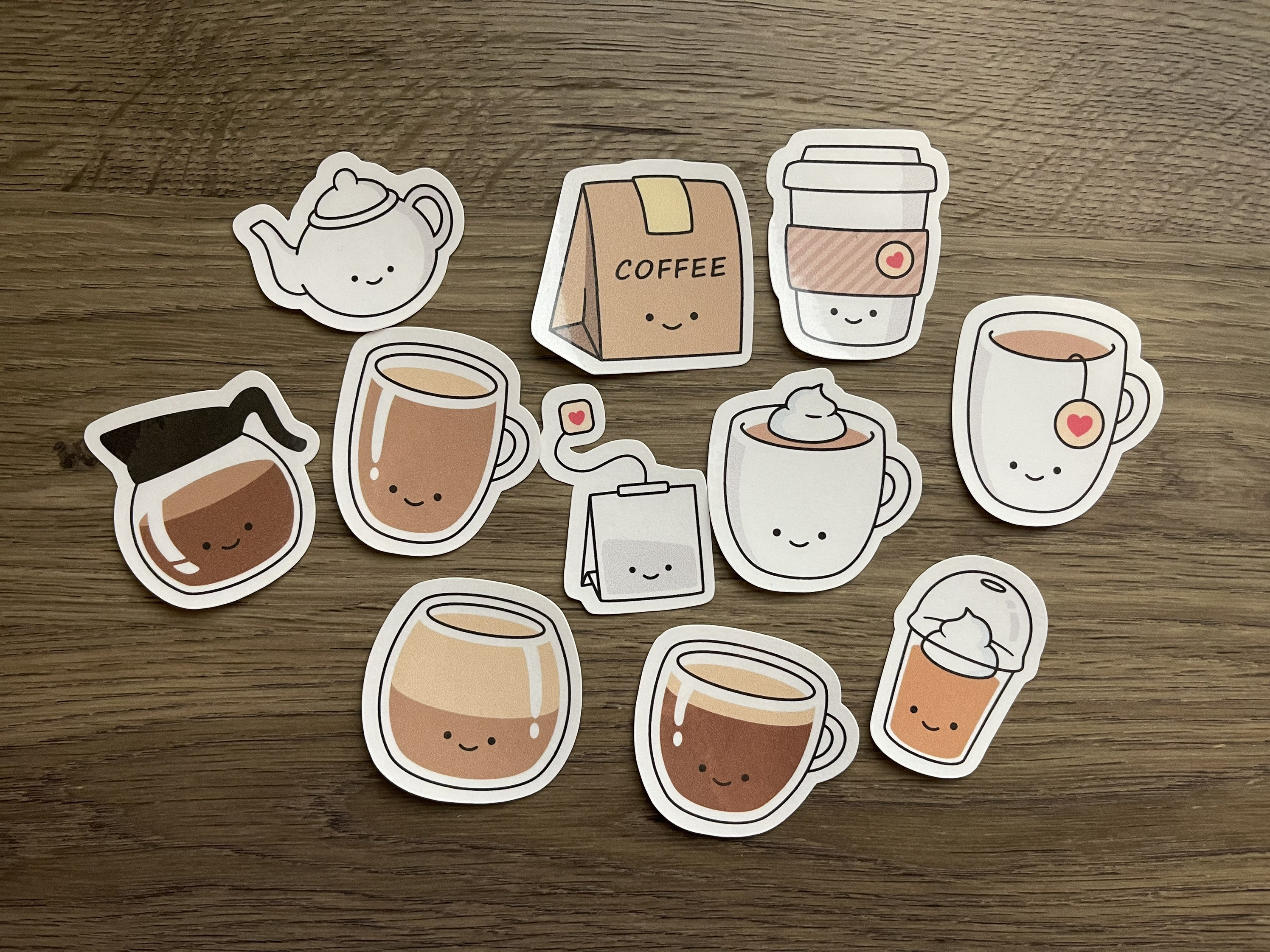 Cute Coffee and Tea Kawaii Sticker Pack Cute Fun Stickers Stickers