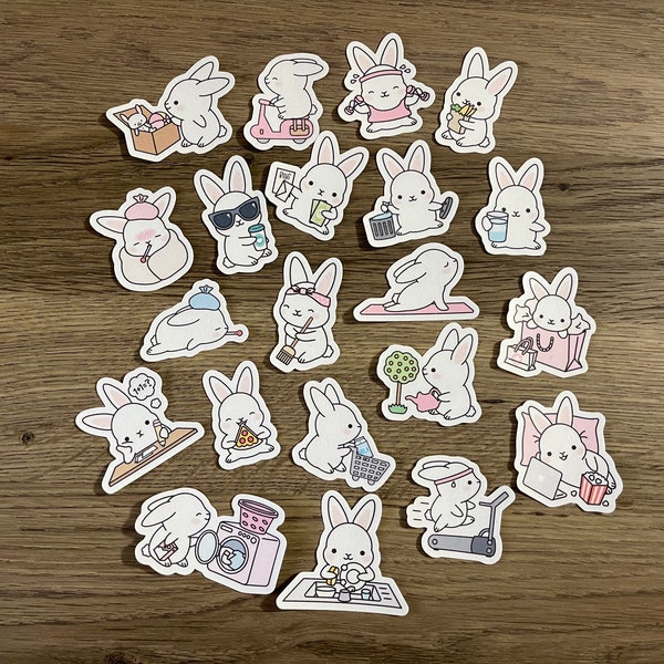 Kawaii Bunnies Getting Stuff Done Sticker Pack | Cute | Fun Stickers | Stickers | Gift for Her | Pack of 21 Planner Stickers