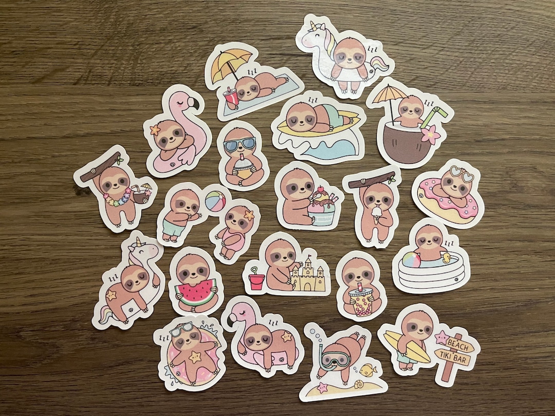 Kawaii Beach Sloth Sticker Pack: Summer Fun Stickers (pack of 20) - Etsy