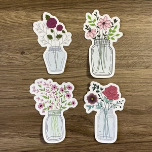 Flower Jar Sticker Pack | Cute | 4 Flower Jar Stickers | Gift for Her | Planner Stickers | Decal | Laptop Sticker | 3” x 2”