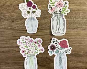 Flower Jar Sticker Pack | Cute | 4 Flower Jar Stickers | Gift for Her | Planner Stickers | Decal | Laptop Sticker | 3” x 2”