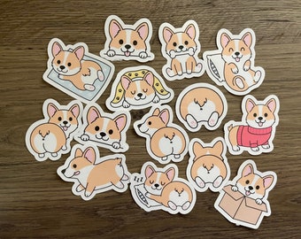 Cute Kawaii Corgi Sticker Pack | Cute | Fun Stickers | Stickers | Gift for Her | Pack of 14 Planner Stickers + Bonus Stickers