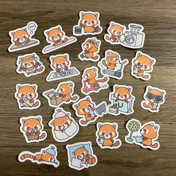 Kawaii Red Panda Doing Fun Things Sticker Pack | Cute | Fun Stickers | Stickers | Gift for Her | Pack of 21 Planner Stickers