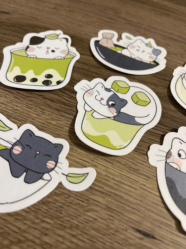 Cute Kawaii Matcha Cats Sticker Pack | Cute | Fun Stickers | Food ...