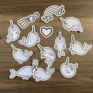 Kawaii Narwhal Sticker Pack | Cute | Fun Stickers | Stickers | Gift for Her | Pack of 9 Planner Stickers + 3 Bonus Stickers