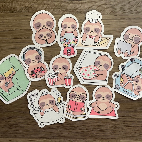 Funny Sloth Sticker Pack | Cute | Fun Stickers | Approx 1.5” x 2” Sizes | Stickers | Gift for Her | Pack of 12 Planner Stickers